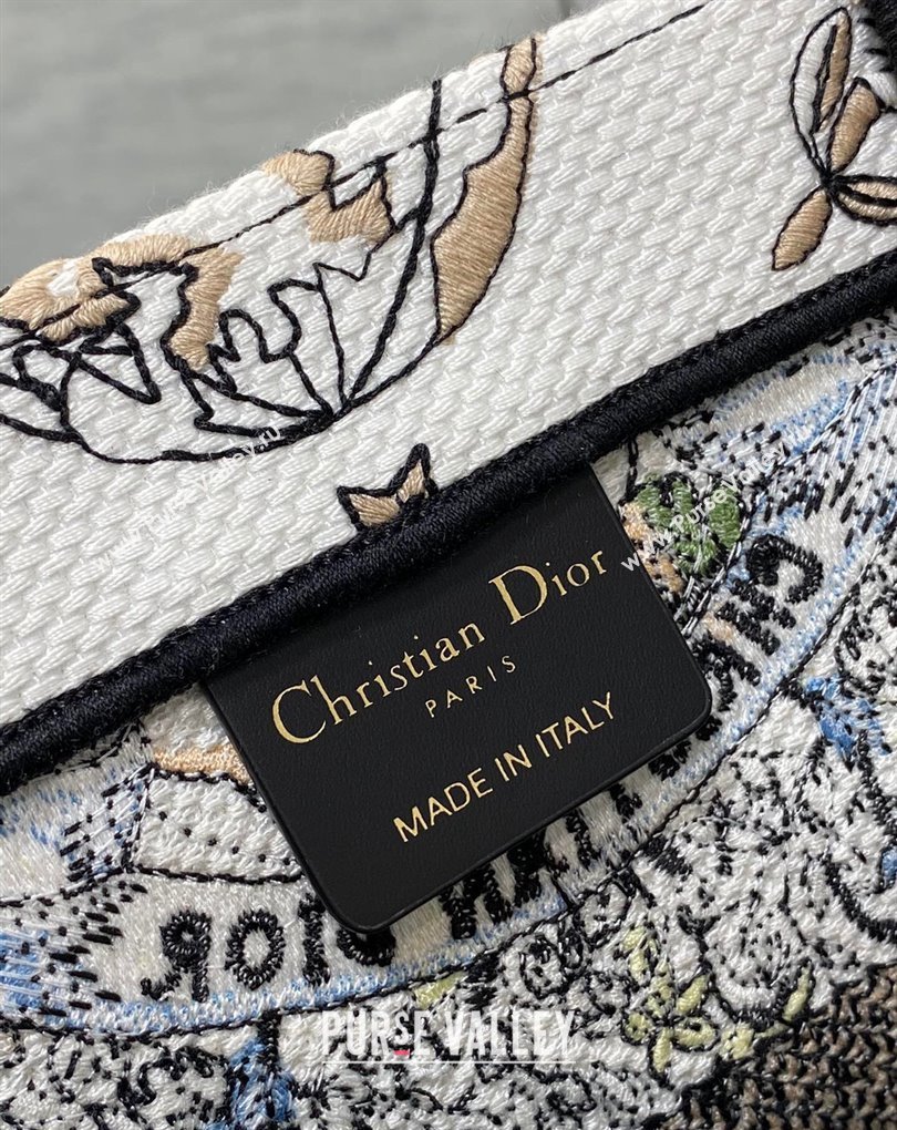 Dior Medium Book Tote Bag in White and Green Butterfly Around The World Embroidery (XXG-23112023)