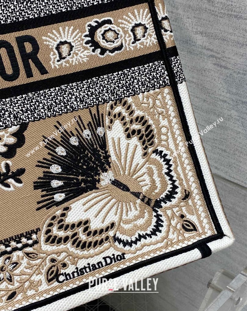 Dior Large Book Tote Bag in Beige Multicolor Butterfly Bandana Embroidery (XXG-23112027)