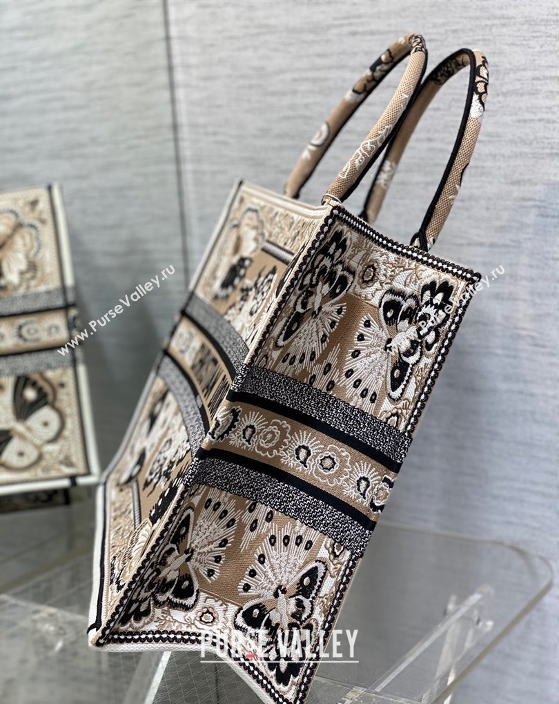 Dior Large Book Tote Bag in Beige Multicolor Butterfly Bandana Embroidery (XXG-23112027)