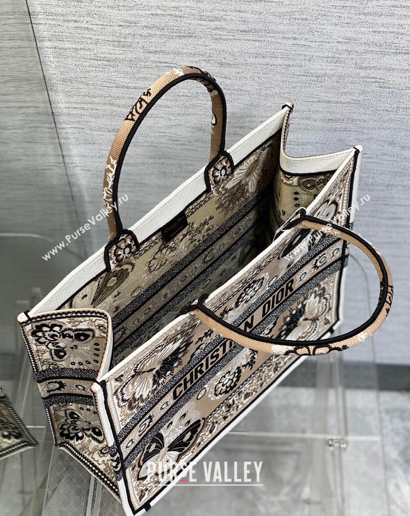 Dior Large Book Tote Bag in Beige Multicolor Butterfly Bandana Embroidery (XXG-23112027)