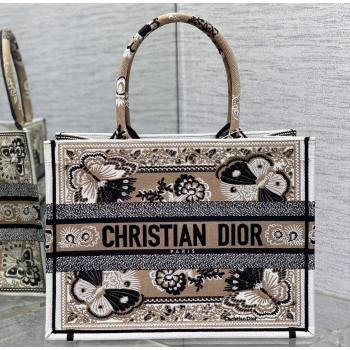 Dior Medium Book Tote Bag in Beige Multicolor Butterfly Bandana Embroidery (XXG-23112028)