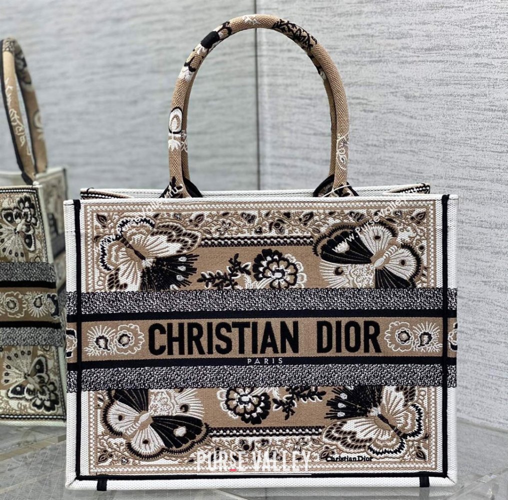 Dior Medium Book Tote Bag in Beige Multicolor Butterfly Bandana Embroidery (XXG-23112028)