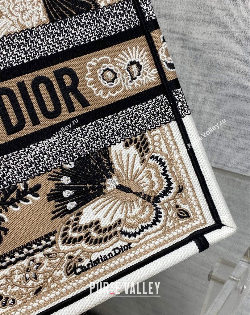 Dior Medium Book Tote Bag in Beige Multicolor Butterfly Bandana Embroidery (XXG-23112028)