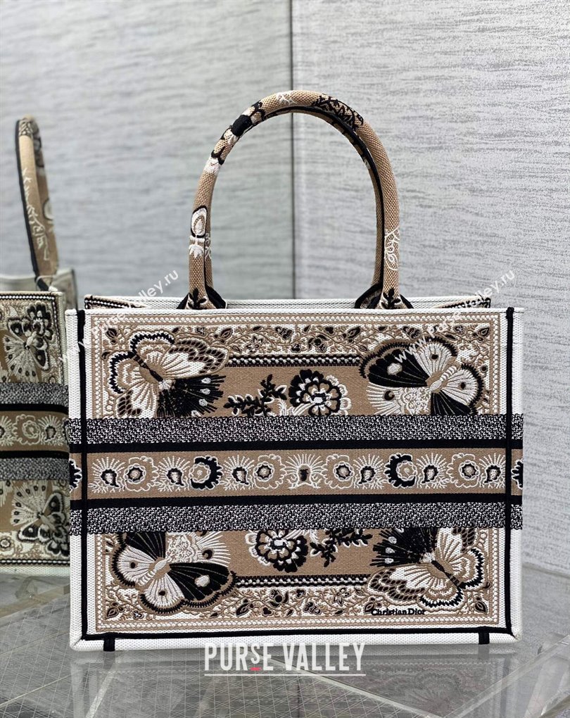 Dior Medium Book Tote Bag in Beige Multicolor Butterfly Bandana Embroidery (XXG-23112028)