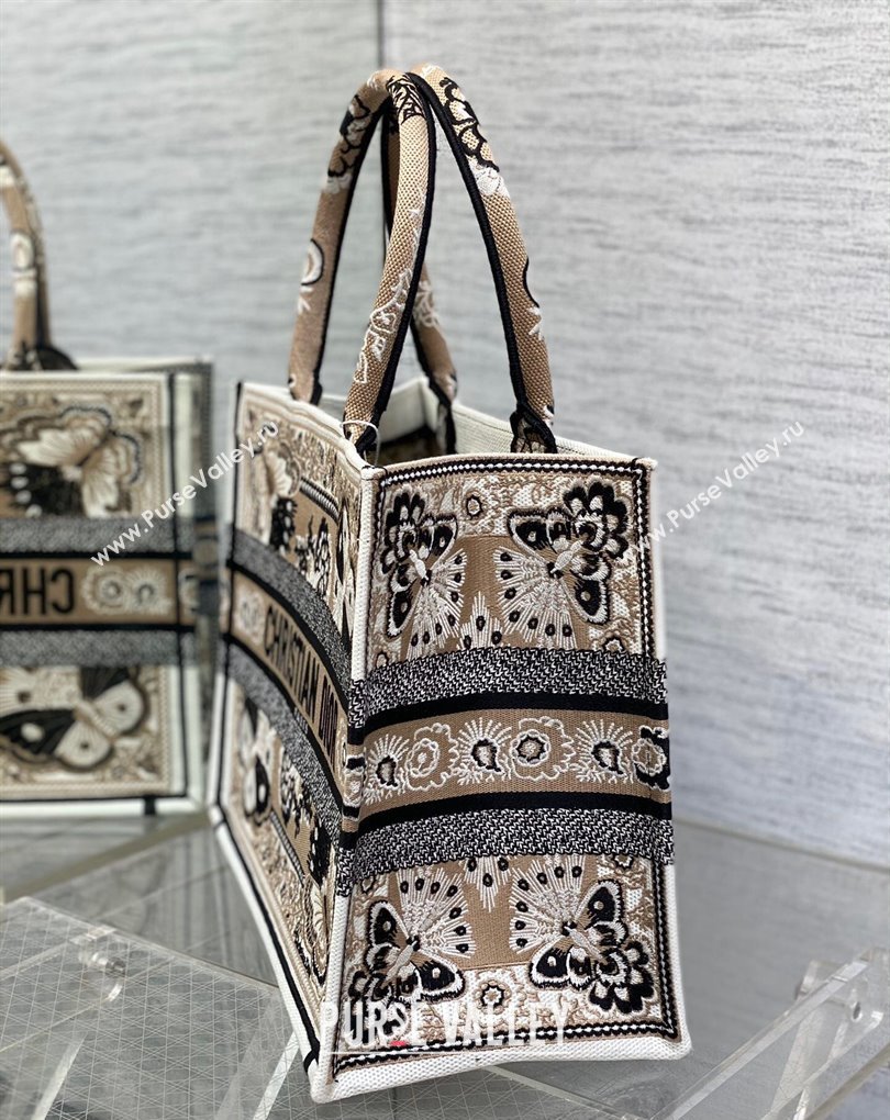 Dior Medium Book Tote Bag in Beige Multicolor Butterfly Bandana Embroidery (XXG-23112028)