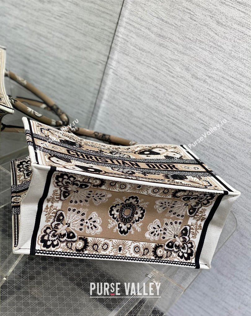 Dior Medium Book Tote Bag in Beige Multicolor Butterfly Bandana Embroidery (XXG-23112028)