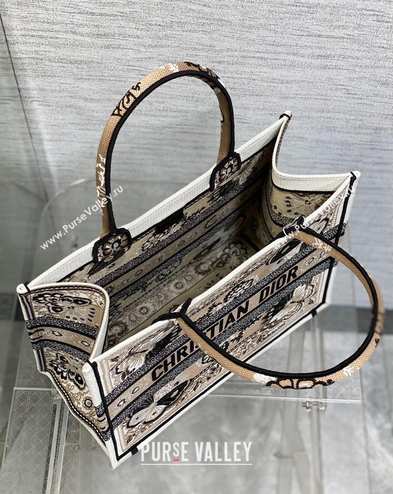 Dior Medium Book Tote Bag in Beige Multicolor Butterfly Bandana Embroidery (XXG-23112028)