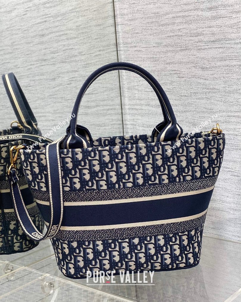 Dior Hat Basket Bag In Blue and Beige Dior Oblique Embroidery 2024 (XXG-23112108)