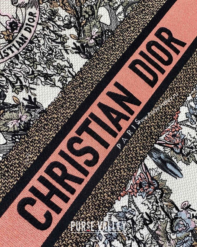 Dior Large Book Tote Bag in White and Pastel Pink Butterfly Around The World Embroidery (XXG-23112020)