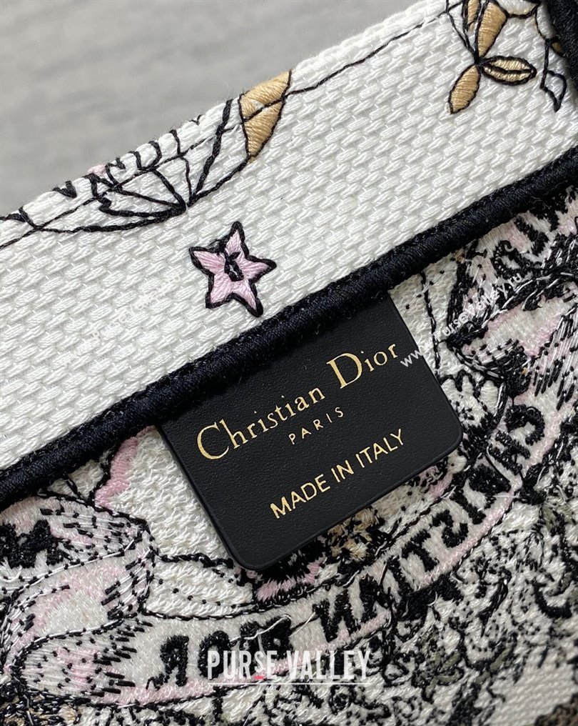 Dior Large Book Tote Bag in White and Pastel Pink Butterfly Around The World Embroidery (XXG-23112020)