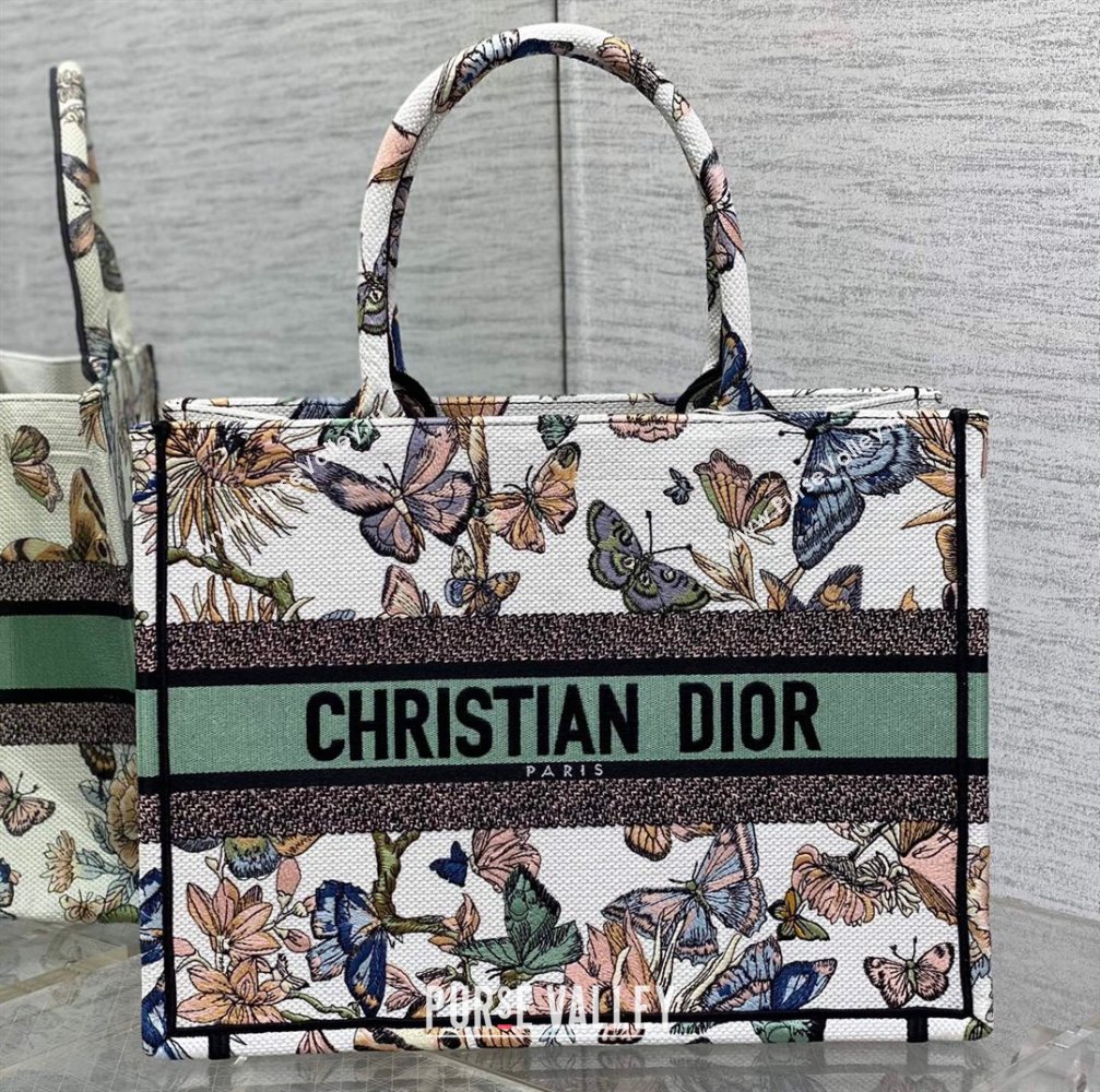 Dior Medium Book Tote Bag in White Multicolor Toile de Jouy Mexico Embroidery (XXG-23112018)