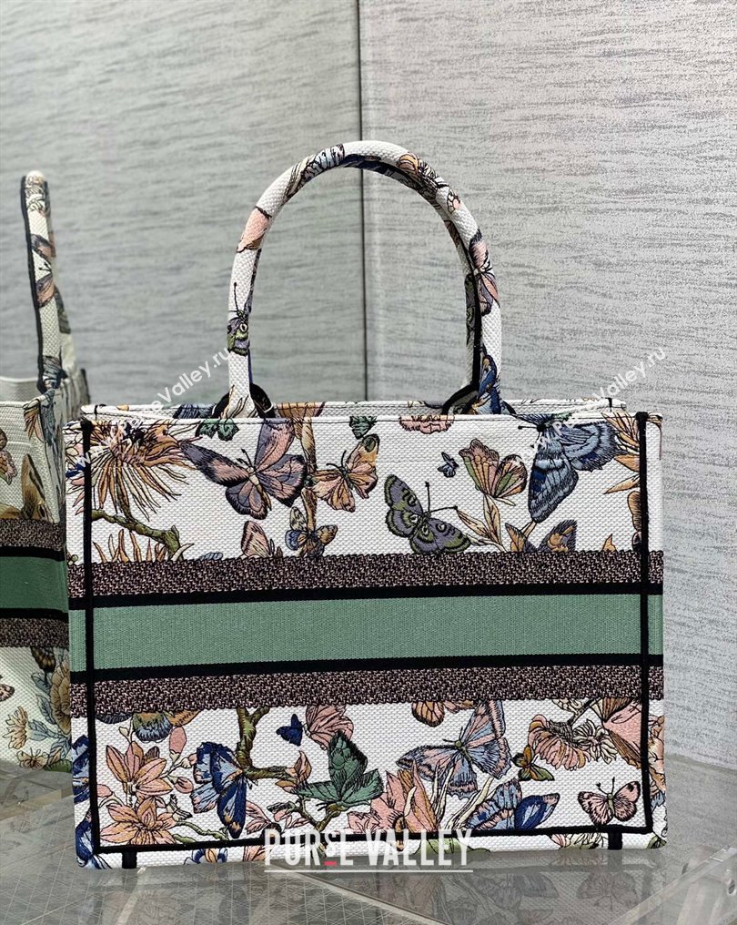 Dior Medium Book Tote Bag in White Multicolor Toile de Jouy Mexico Embroidery (XXG-23112018)