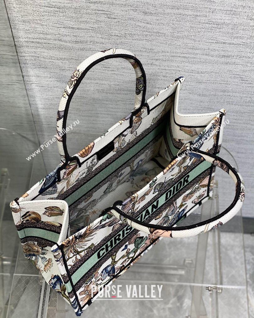 Dior Medium Book Tote Bag in White Multicolor Toile de Jouy Mexico Embroidery (XXG-23112018)