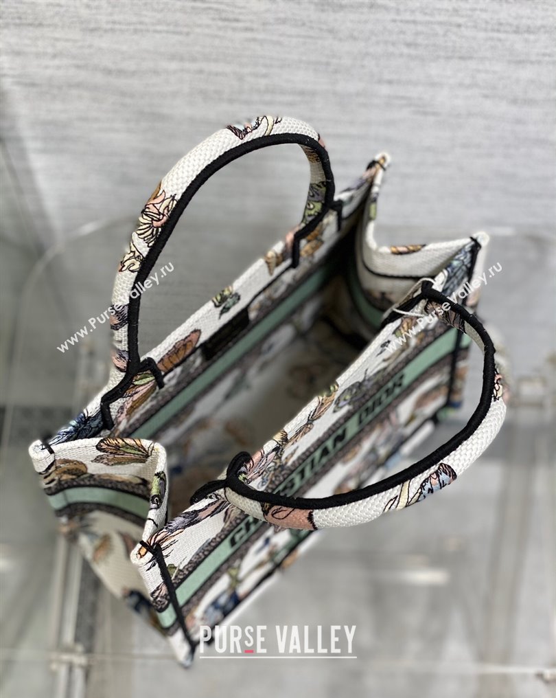 Dior Small Book Tote Bag in White Multicolor Toile de Jouy Mexico Embroidery (XXG-23112019)
