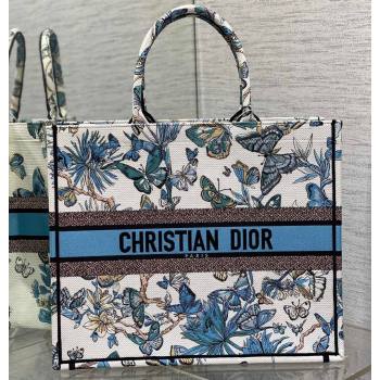 Dior Large Book Tote Bag in White and Pastel Midnight Blue Toile de Jouy Mexico Embroidery (XXG-23112015)