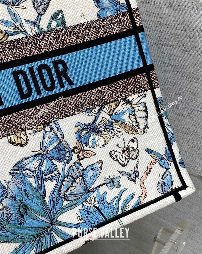 Dior Large Book Tote Bag in White and Pastel Midnight Blue Toile de Jouy Mexico Embroidery (XXG-23112015)