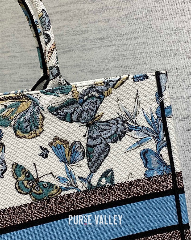 Dior Large Book Tote Bag in White and Pastel Midnight Blue Toile de Jouy Mexico Embroidery (XXG-23112015)