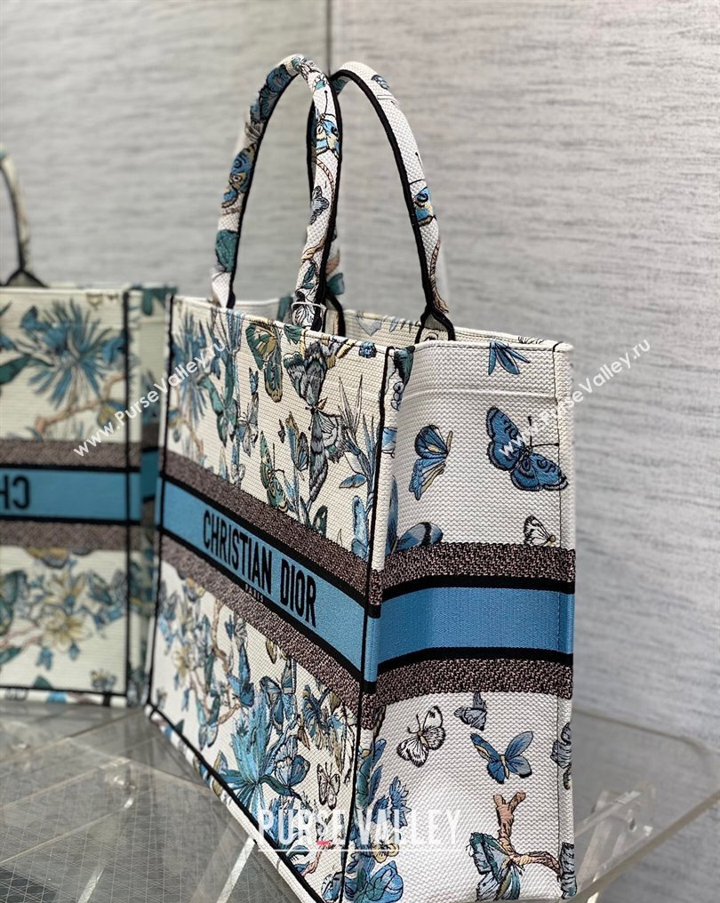 Dior Large Book Tote Bag in White and Pastel Midnight Blue Toile de Jouy Mexico Embroidery (XXG-23112015)