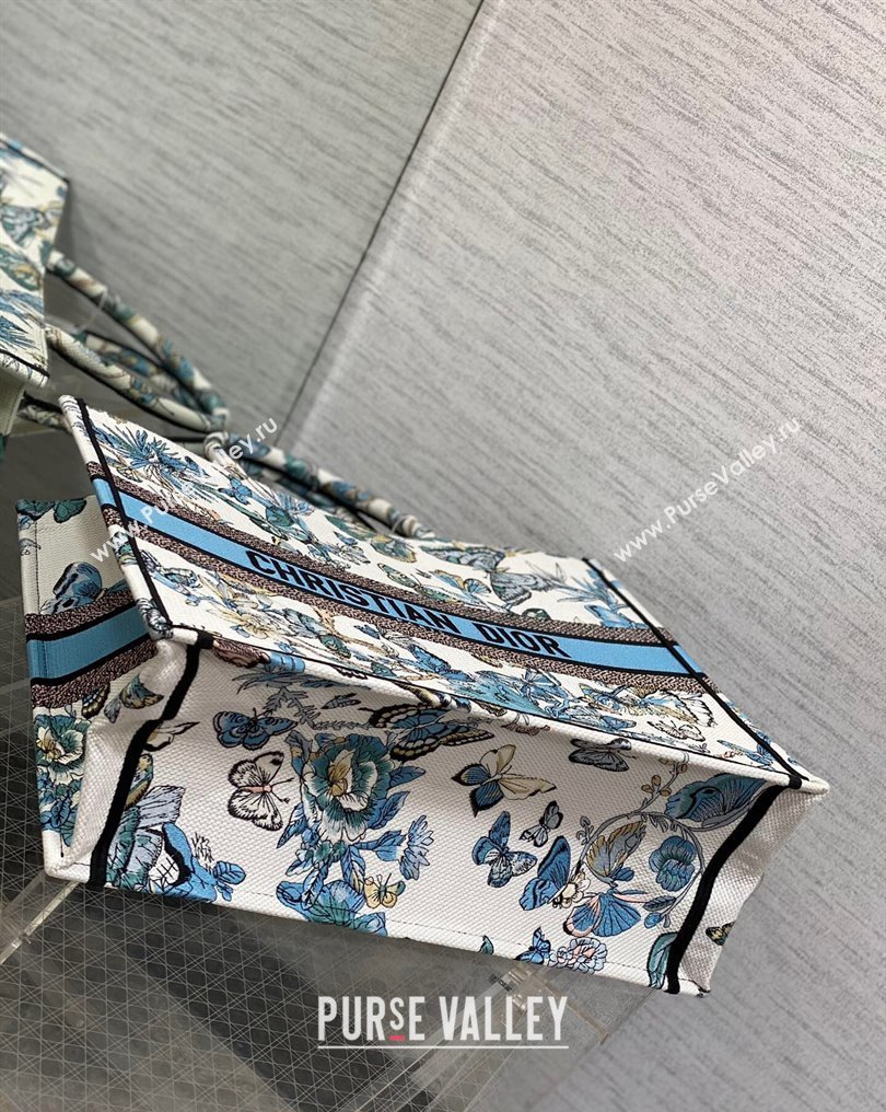 Dior Large Book Tote Bag in White and Pastel Midnight Blue Toile de Jouy Mexico Embroidery (XXG-23112015)