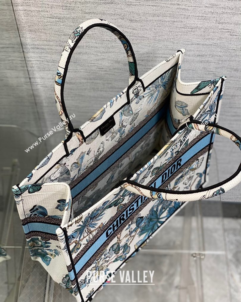 Dior Large Book Tote Bag in White and Pastel Midnight Blue Toile de Jouy Mexico Embroidery (XXG-23112015)