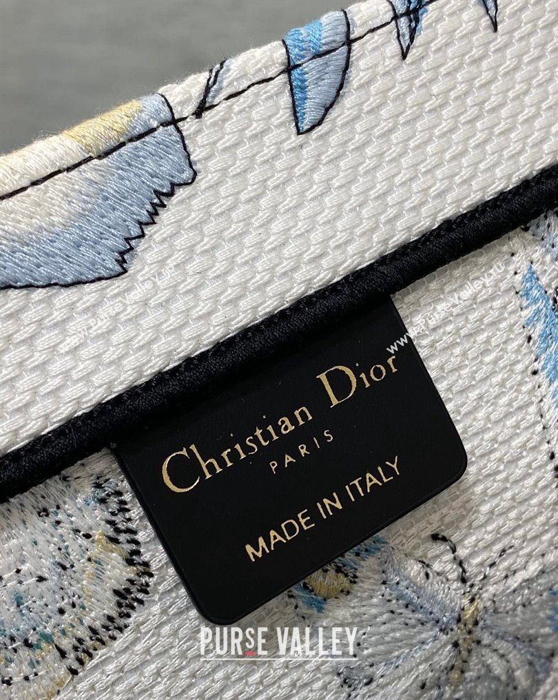 Dior Large Book Tote Bag in White and Pastel Midnight Blue Toile de Jouy Mexico Embroidery (XXG-23112015)