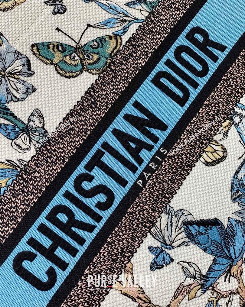 Dior Medium Book Tote Bag in White and Pastel Midnight Blue Toile de Jouy Mexico Embroidery (XXG-23112016)