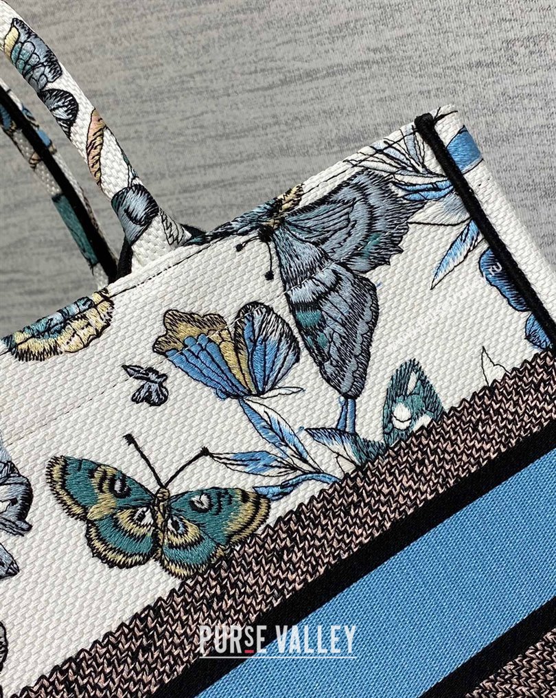 Dior Medium Book Tote Bag in White and Pastel Midnight Blue Toile de Jouy Mexico Embroidery (XXG-23112016)
