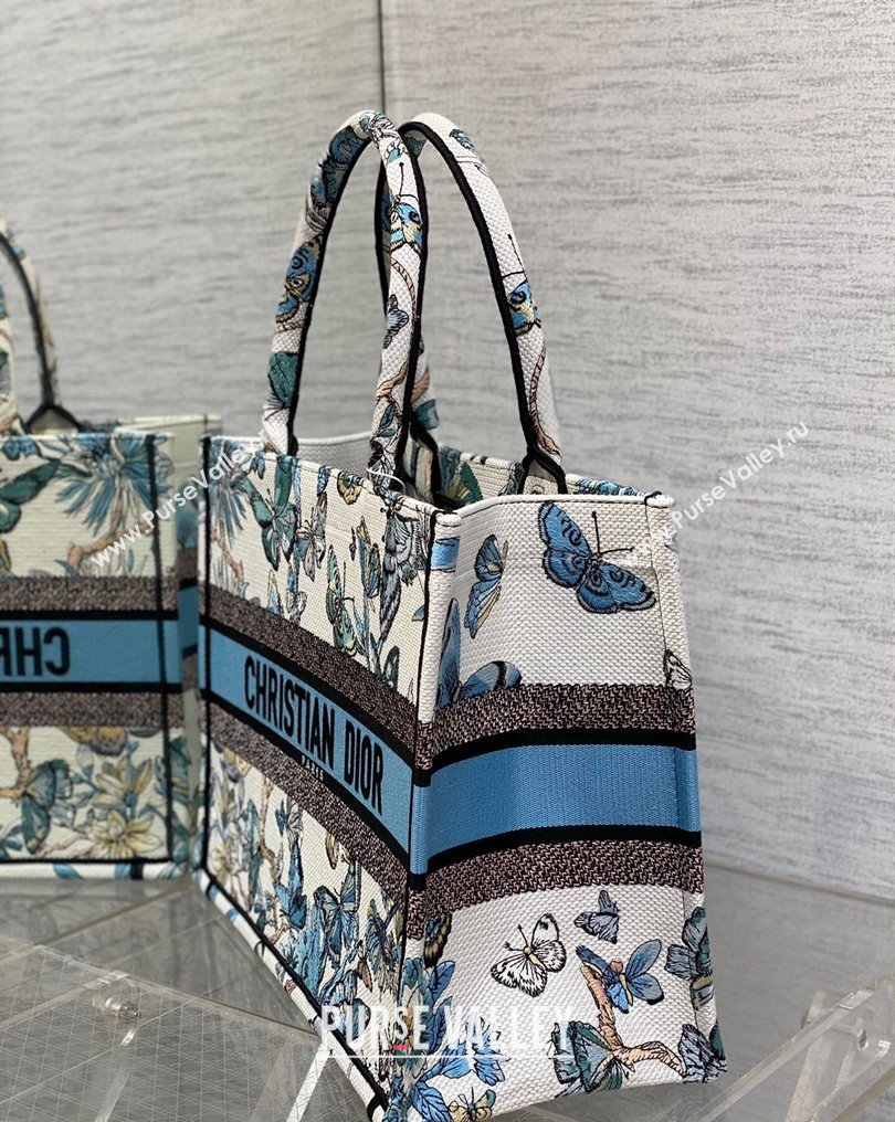 Dior Medium Book Tote Bag in White and Pastel Midnight Blue Toile de Jouy Mexico Embroidery (XXG-23112016)