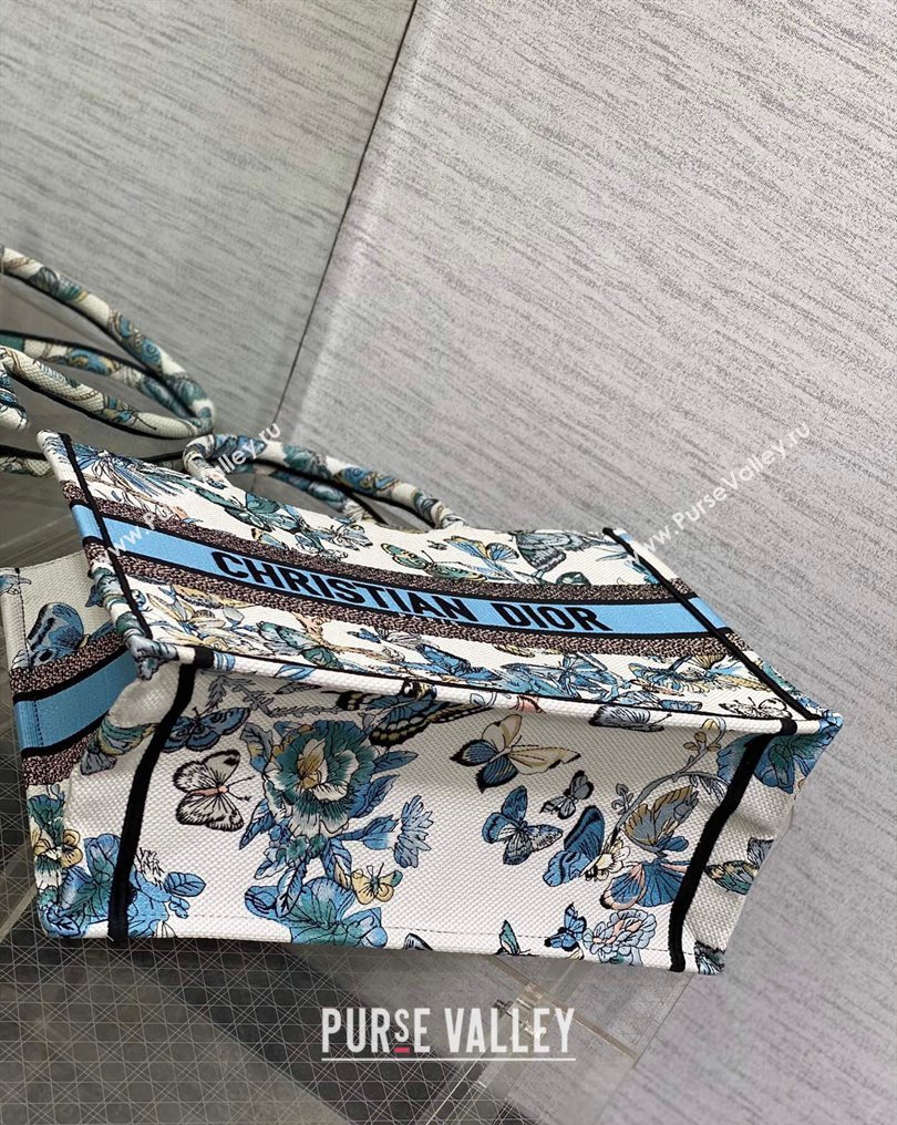 Dior Medium Book Tote Bag in White and Pastel Midnight Blue Toile de Jouy Mexico Embroidery (XXG-23112016)