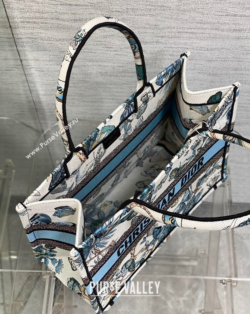 Dior Medium Book Tote Bag in White and Pastel Midnight Blue Toile de Jouy Mexico Embroidery (XXG-23112016)