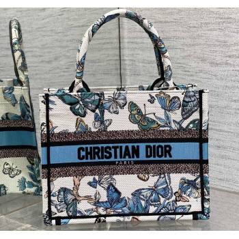 Dior Small Book Tote Bag in White and Pastel Midnight Blue Toile de Jouy Mexico Embroidery (XXG-23112017)
