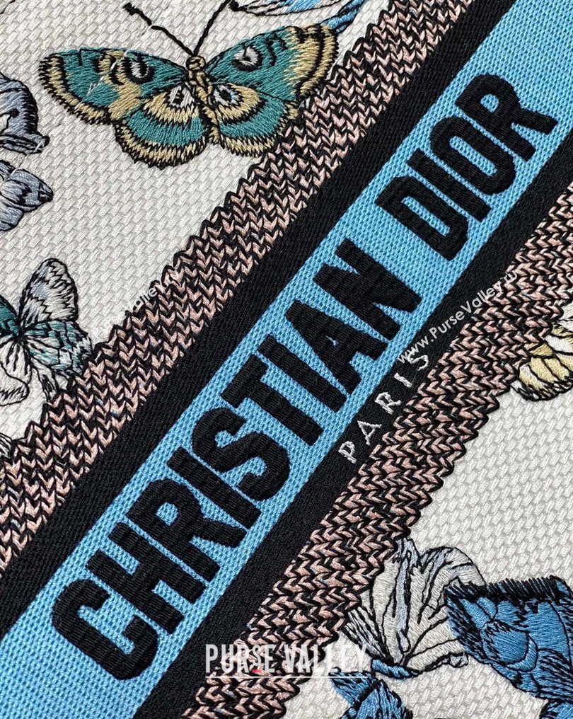 Dior Small Book Tote Bag in White and Pastel Midnight Blue Toile de Jouy Mexico Embroidery (XXG-23112017)