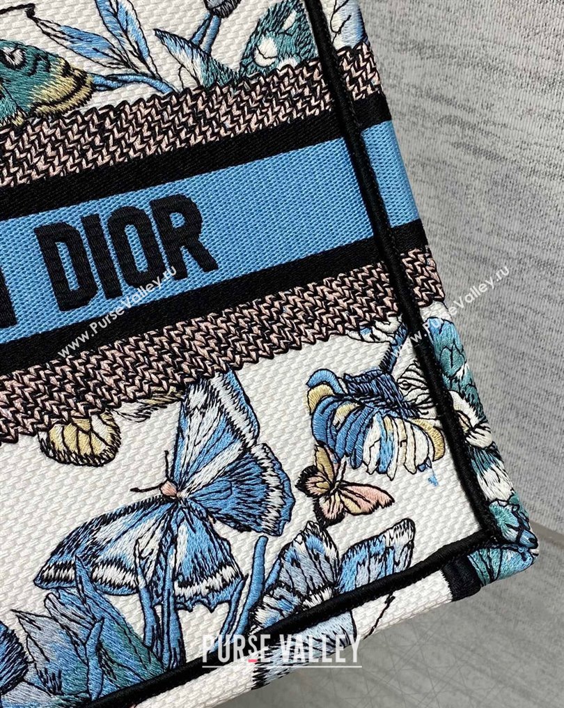 Dior Small Book Tote Bag in White and Pastel Midnight Blue Toile de Jouy Mexico Embroidery (XXG-23112017)