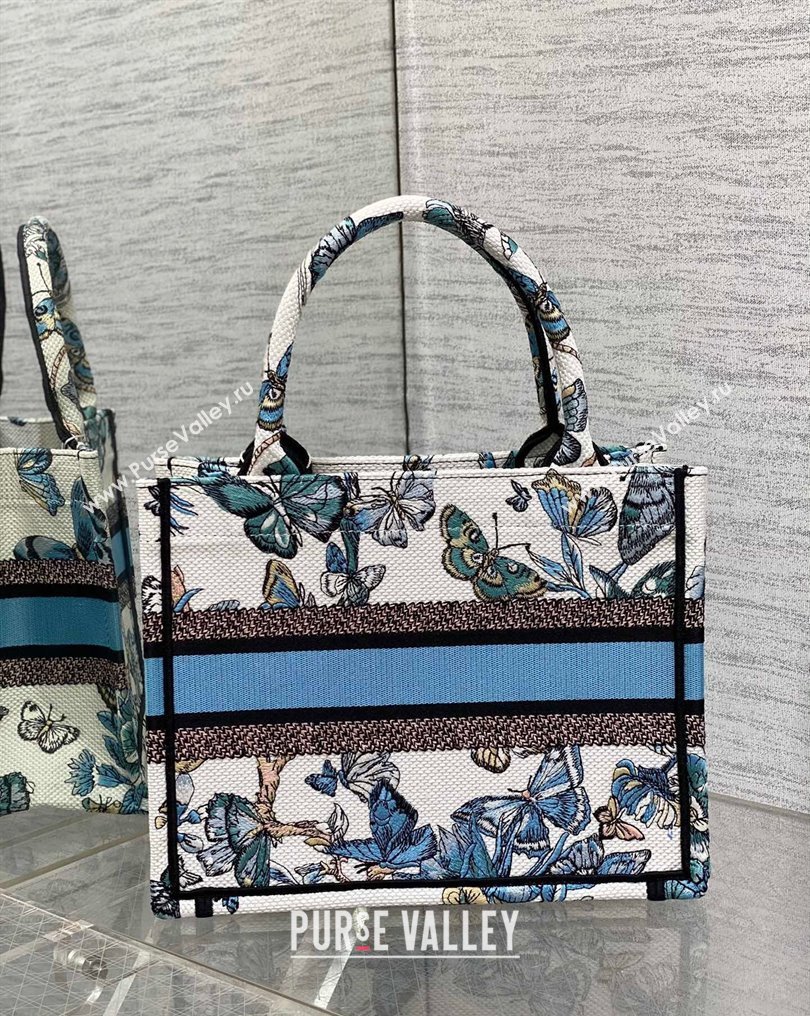 Dior Small Book Tote Bag in White and Pastel Midnight Blue Toile de Jouy Mexico Embroidery (XXG-23112017)