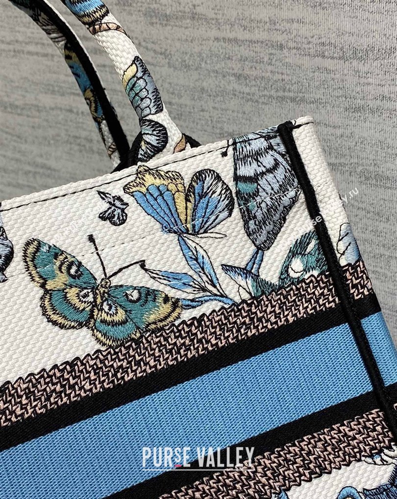 Dior Small Book Tote Bag in White and Pastel Midnight Blue Toile de Jouy Mexico Embroidery (XXG-23112017)