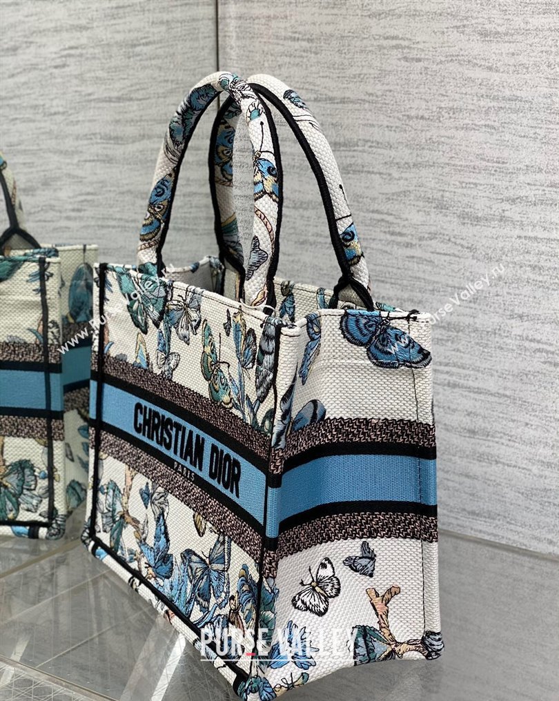 Dior Small Book Tote Bag in White and Pastel Midnight Blue Toile de Jouy Mexico Embroidery (XXG-23112017)