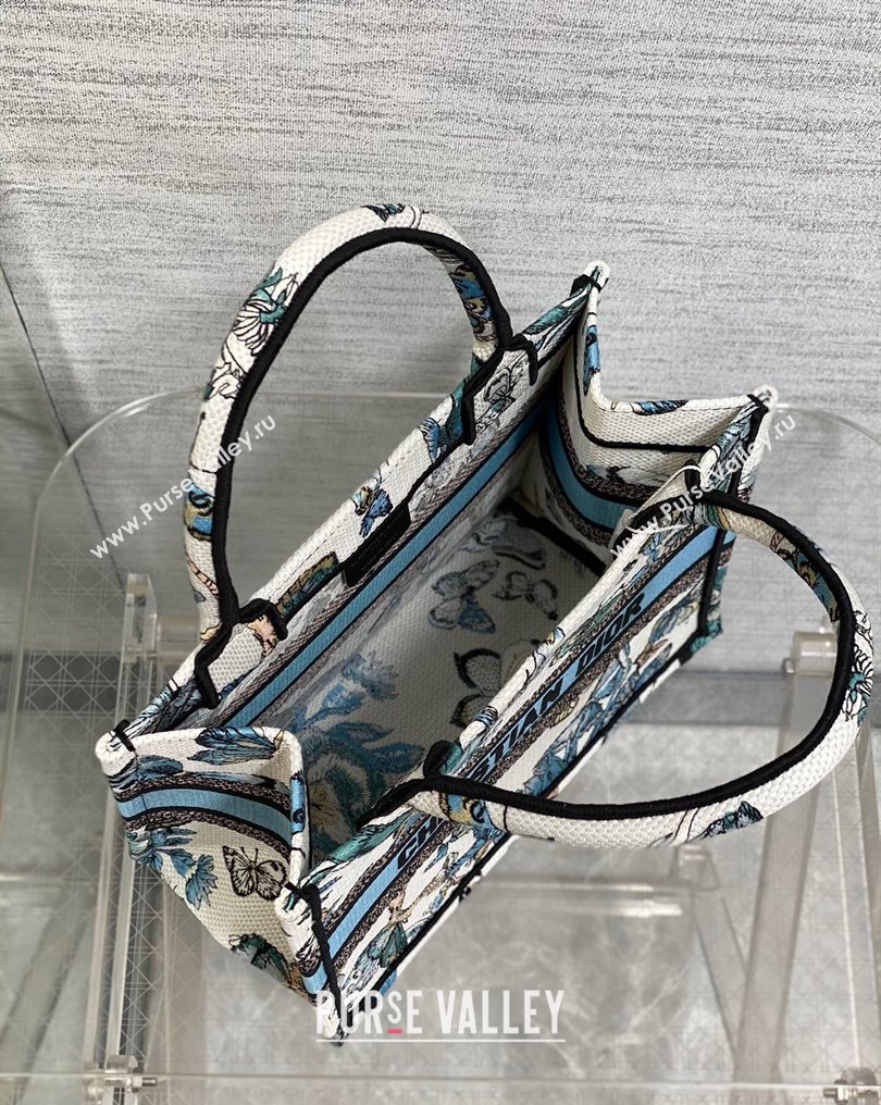 Dior Small Book Tote Bag in White and Pastel Midnight Blue Toile de Jouy Mexico Embroidery (XXG-23112017)