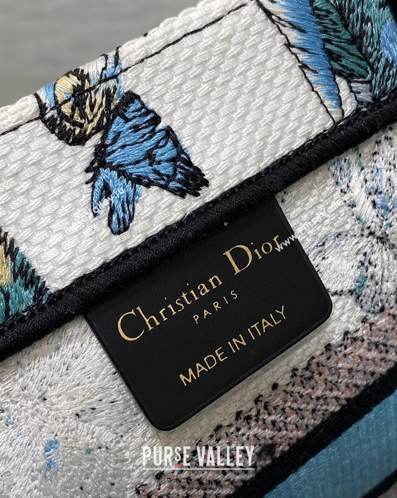 Dior Small Book Tote Bag in White and Pastel Midnight Blue Toile de Jouy Mexico Embroidery (XXG-23112017)