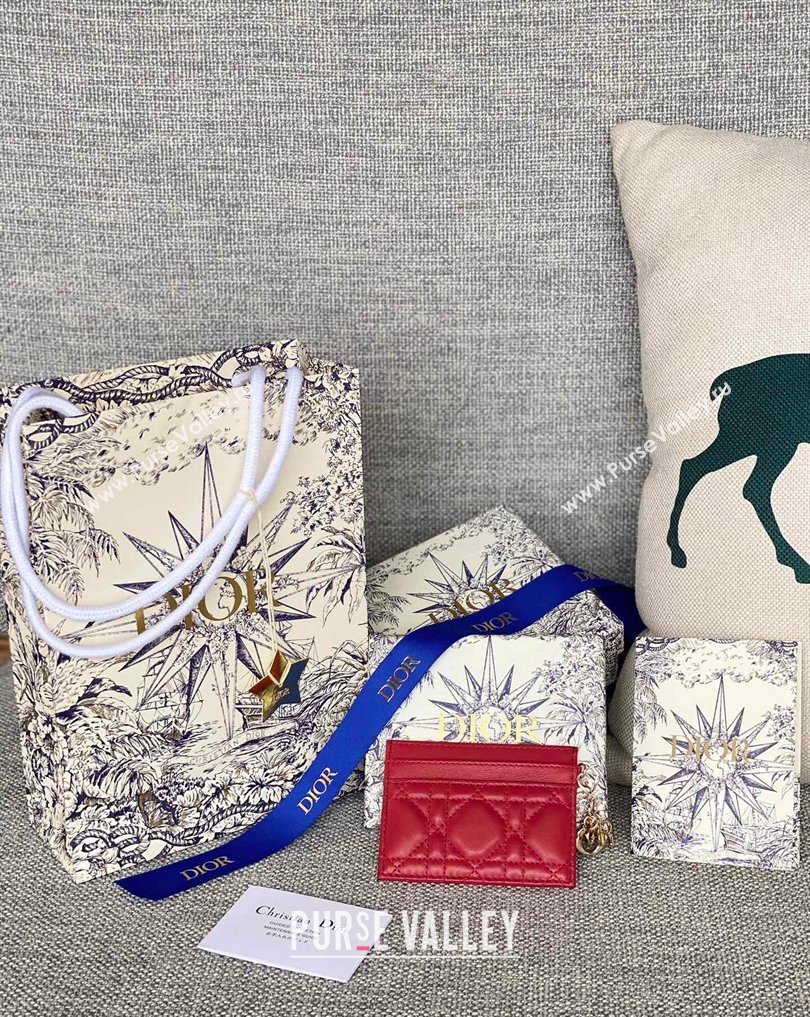 Dior Lady Dior Five-Slot Card Holder in Cannage Lambskin Red (XXG-23112010)