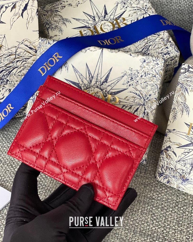 Dior Lady Dior Five-Slot Card Holder in Cannage Lambskin Red (XXG-23112010)