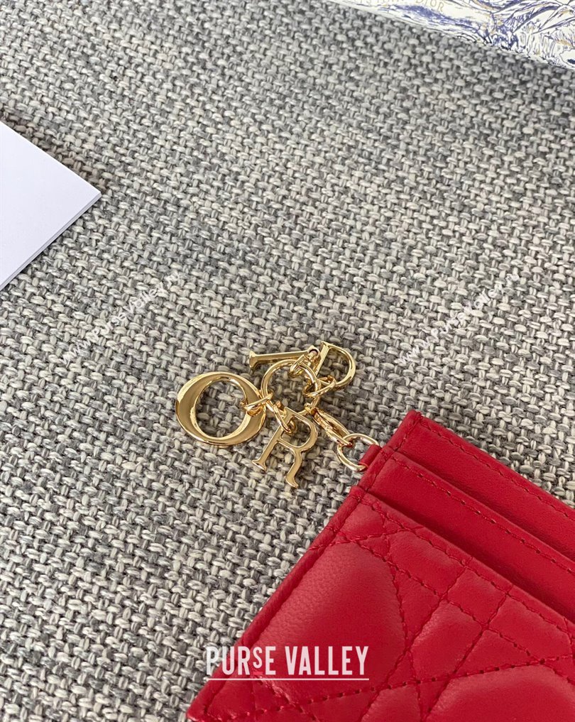 Dior Lady Dior Five-Slot Card Holder in Cannage Lambskin Red (XXG-23112010)