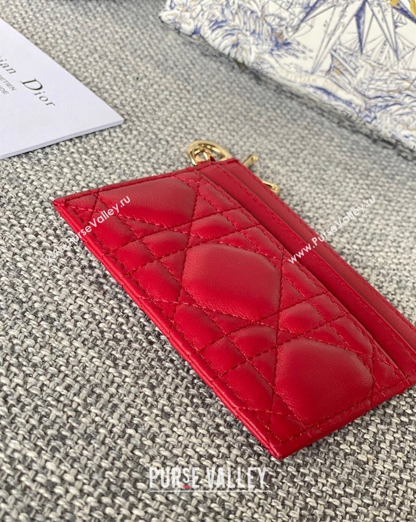 Dior Lady Dior Five-Slot Card Holder in Cannage Lambskin Red (XXG-23112010)