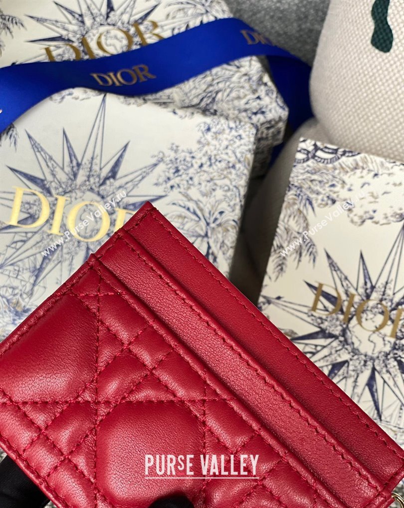 Dior Lady Dior Five-Slot Card Holder in Cannage Lambskin Red (XXG-23112010)