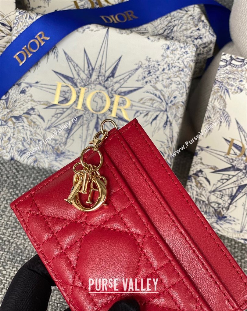 Dior Lady Dior Five-Slot Card Holder in Cannage Lambskin Red (XXG-23112010)