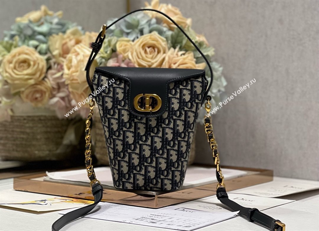 Dior 30 Montaigne Mini Bucket Bag In Blue Dior Oblique Jacquard and Calfskin 2024 (XXG-23112112)
