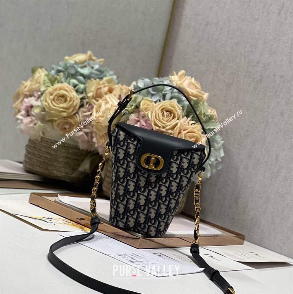 Dior 30 Montaigne Mini Bucket Bag In Blue Dior Oblique Jacquard and Calfskin 2024 (XXG-23112112)