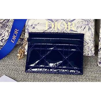 Dior Lady Dior Five-Slot Card Holder in Patent Cannage Calfskin Dark Blue (XXG-23112004)