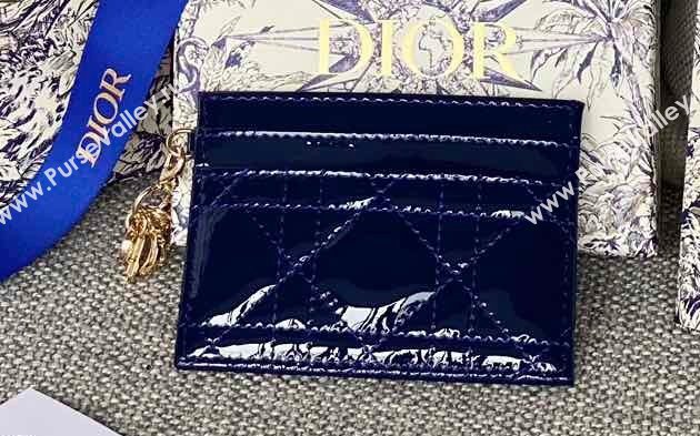 Dior Lady Dior Five-Slot Card Holder in Patent Cannage Calfskin Dark Blue (XXG-23112004)