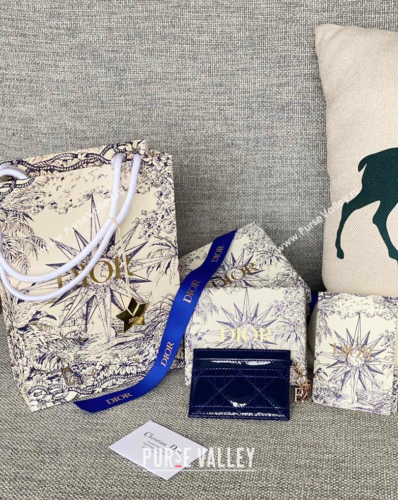 Dior Lady Dior Five-Slot Card Holder in Patent Cannage Calfskin Dark Blue (XXG-23112004)