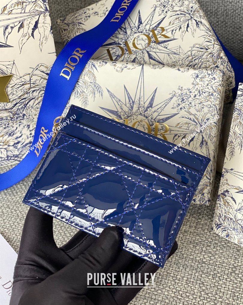 Dior Lady Dior Five-Slot Card Holder in Patent Cannage Calfskin Dark Blue (XXG-23112004)